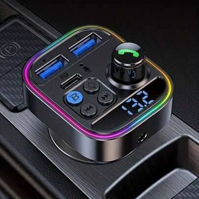 Billaddare FM-sändare Trådlös handsfree samtal AUX Audio MP3-spelare Typ C PD 30W Dubbel USB Snabbladdning Billaddare, PD30W Snabbladdning Bil Bluetoo - Svart (En-Storlek)