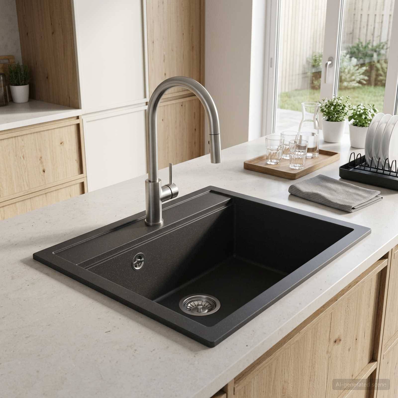 Køkkenvask med enkeltkumme Granite 49 x 51 x 30,5 cm Grafit