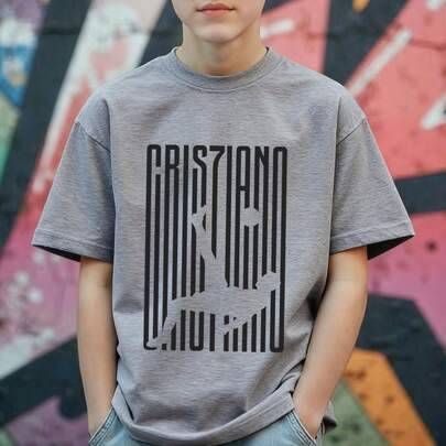 Sommar-t-shirt för tween-pojkar och unga pojkar, med grafiskt tryck, perfekt för skola och vardagsbruk på vår/sommar, i mjukt och ventilerande materia - Aska (6Y,7Y,8Y,9Y,10Y,11-12Y)