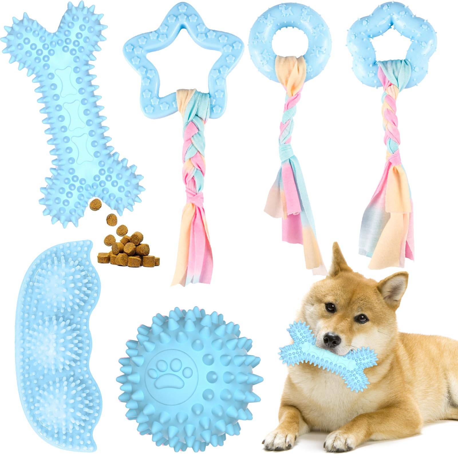 CANPLUS Dog Popular Chew Rope String Ball Tug Durable TPR Stress Exercise Solitaire Pet Supplies for and Large Dogs 6-Pack Toys, Toys, Toys, Toys, blå