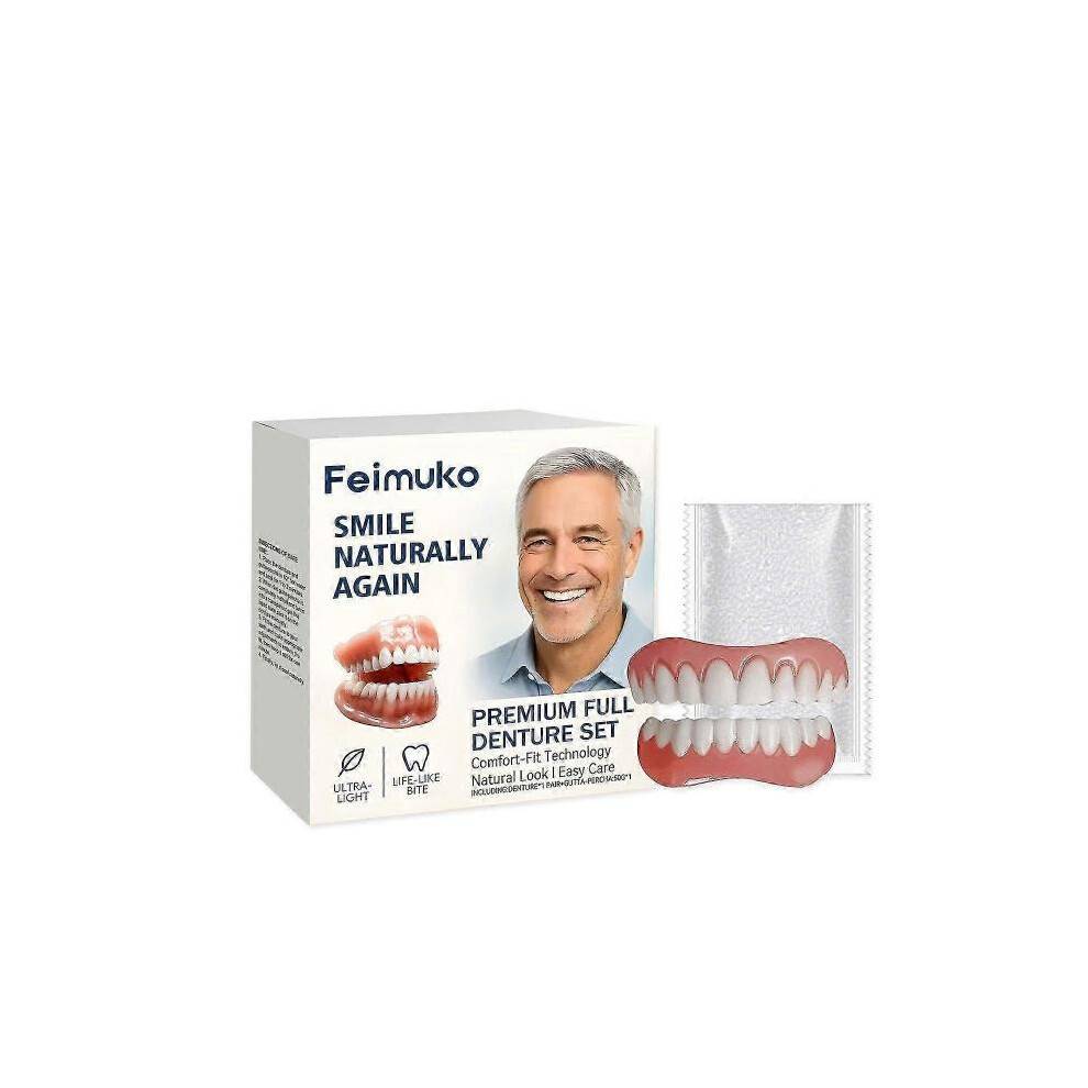 (3pcs) Full Denture Set, Silicone Dentures Set, Comfortable and Realistic False Teeth, Soft and Comfortable, Create Your Perfect Smile at Home