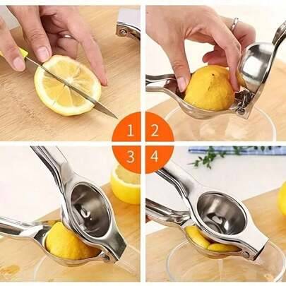 Manuell citronpress i rostfritt stål, citron- och apelsinpress, för färsk juice, ergonomiskt handtag, lämplig för utomhusaktiviteter och fester, utomh - Silver (L,S,Liten presentförpackning (1% urval))