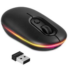 AXFEE Uppladdningsbar trådlös mus, bärbar mus och färgbakgrundsbelysning, 2,4 GHz och Bluetooth 5.1 mus med mini USB-mottagare, kompatibel med PC/Mac/Andriod/iPad/Laptop, svart