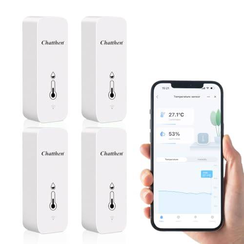 Chatthen eMylo WiFi-termometer inomhushygrometer, Tuya inomhustermometer, smart applikation och datainspelning, babyrum, hygrometer, termometer, hem (4 paket)