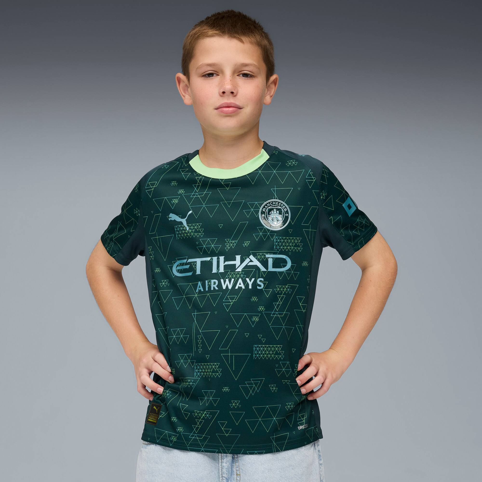 PUMA Manchester City 25/26 Fourth Jersey Youth, Clothing, Green Terrain, 15-16Y