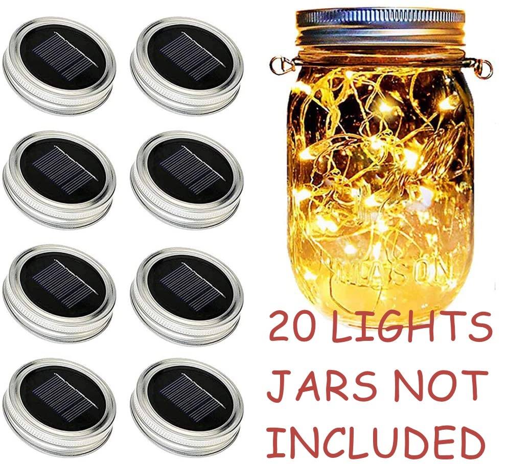 Solar mason jar lights 20 led vattentäta fairy firefly burklock sträng varmvita lampor med hängare (inga burkar) - Kallvita 10 lampor