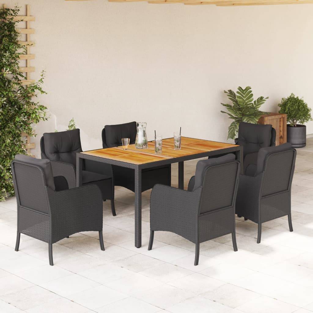 Spisebordssæt Til Haven 5 Dele Med Hynder Polyrattan - 6 / Sort / 150 cm bordlængde