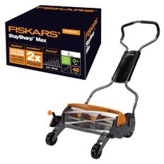 Fiskars cylindergräsklippare, gräsklippare med kontaktfritt klippsystem, klippbredd: 46 cm, StaySharp Max, svart/orange/silver, 1000591