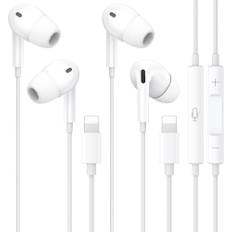 2 stycken trådbundna hörlurar för iPhone, [MFI-certifierade] in-ear hörlurar med kabel, Hi-Fi-stereohörlurar med mikrofon och volymkontroll, kompatibel med iPhone 14/14 Pro/13/12/11/XR/XS/X/8/7/SE