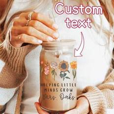1 st personligt glas för skolstarten, lärarpresent med personlig text, 500 ml glasflaska med stor kapacitet, färgglad, modern, unik, blommig iskaffeko - Multifärgad (1 st - 500 ml)