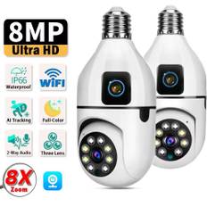 8MP E27 Bulb WIFI Camera Dual Lens Indoor Surveillance Human Tracking Wireless Two-way Audio Cameras 8X Zoom Color Night Vision