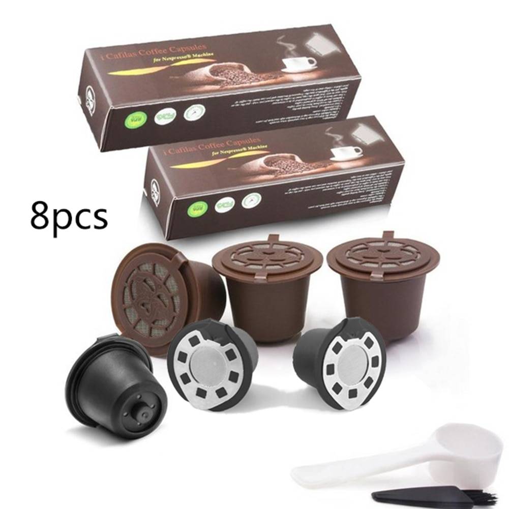 Återanvändbar kompatibel kapsel för nespresso kaffemaskin påfyllningsfilter essenza, essenza krups, u, umilk, citiz lattissima + - Brunt och silver-