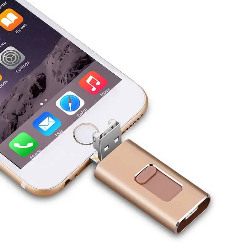 4 i 1 flashdrive hukommelsestik til iPhone / Android. Rosegold. 256GB..