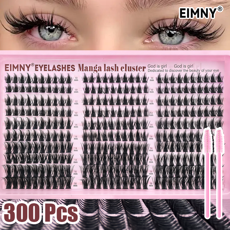 EIMNY 300 Pcs Spiky Wheat Ear False Eyelash Lazy Three-Step Little Devil 30-Row Large Capacity Manga Eye Lash Kit Festival Gifts