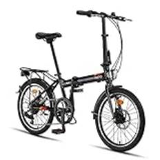 PACTO FOUR Fällbar Cykel - Holländsk Folding Cykel - 27 cm Aluminiumram - 20 Tum Aluminiumhjul - 6 växlar - Skivbromsar - Lätt att vika - Svart