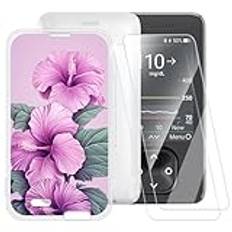 ESACMOT Rosa blommor mönster fodral kompatibelt med Dexcom G7 + [2-pack] skärmskydd härdat glas, stöttåligt fodral för Dexcom G7