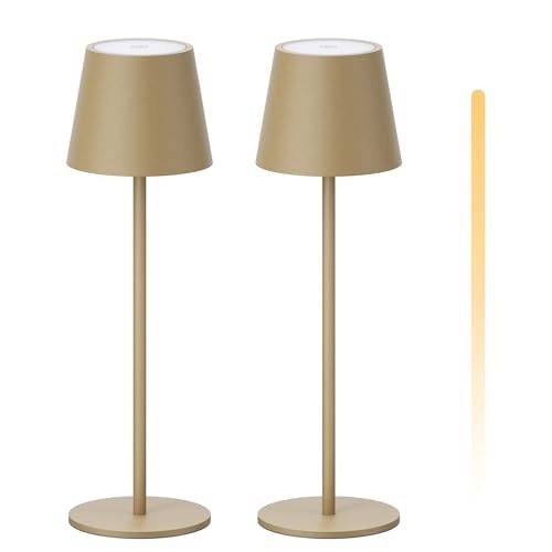 K-Bright 2 Stück LED Dimmbare Akku Tischlampe aus Aluminium Khaki