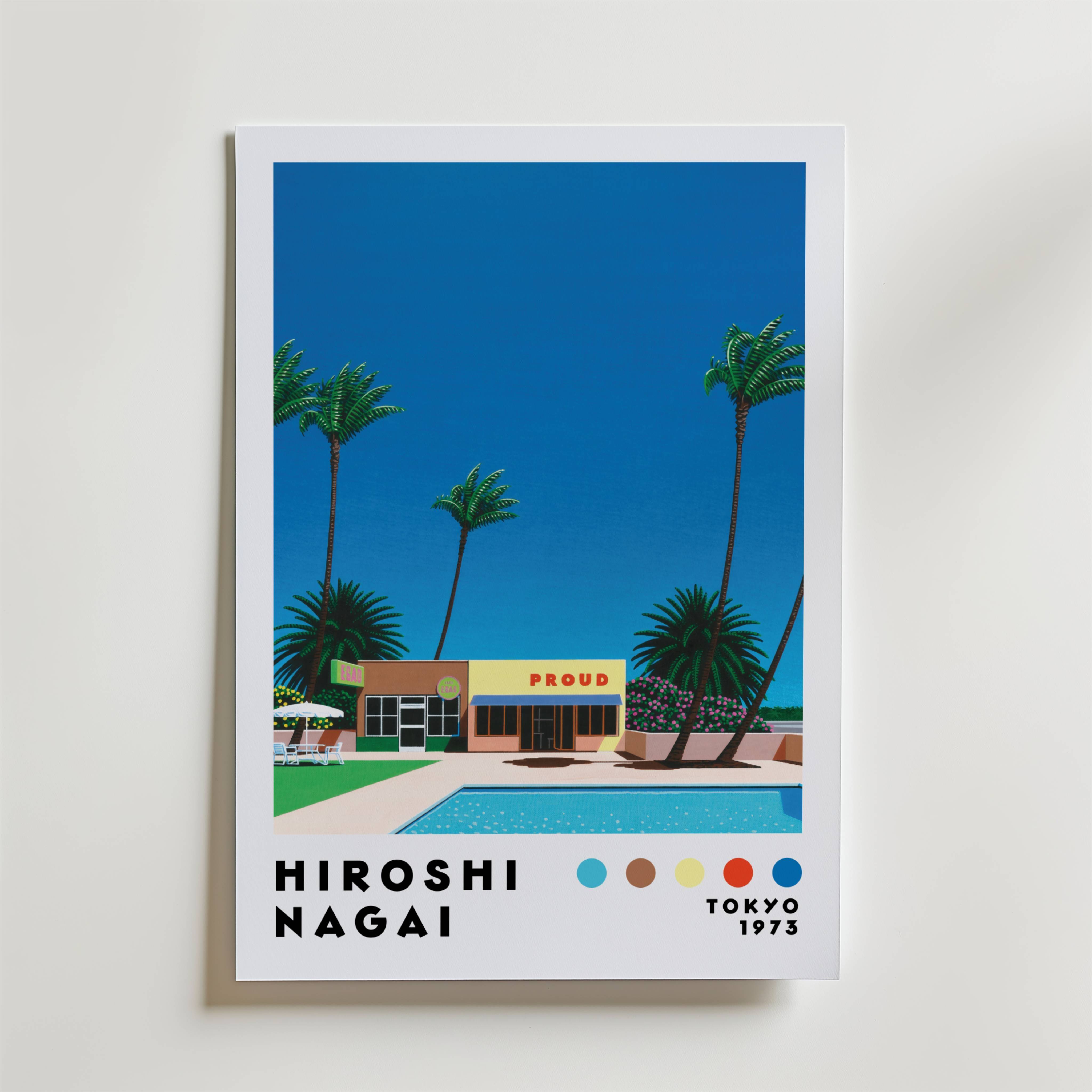 Hiroshi Nagai Poolside Cafe Poster - Fine Art Poster 50x70 cm Med passepartout