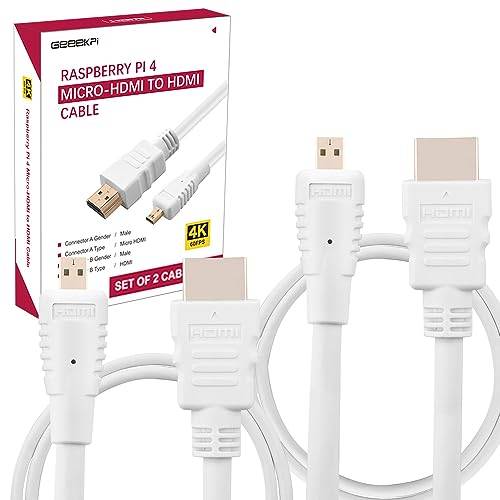 GeeekPi 2-pack micro HDMI till HDMI-kabel, 1m, 4K upplösning, stöder hög hastighet, 4K 60Hz 2160P för Raspberry Pi 5/Pi 4 8GB/4GB/2GB/1GB/Raspberry Pi 400