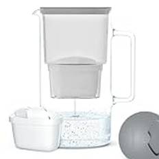 Wessper Glas vattenkanna med filter, kompatibel med Brita Maxtra, 1 AQUAMAX-filter ingår, minskar kalk och klor, 3 Liter, Grått