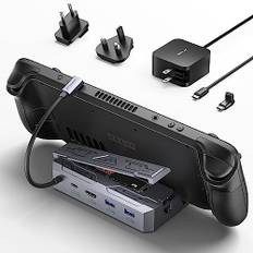 JSAUX M.2 Dockingstation mit PD 65W AC Adapter Ladeset mit HDMI 2.0 4K@60Hz, Ethernet, Dual USB-A 3.2 & USB-C Ports Kompatibel mit Steam Deck, 6-in-1 Steam Deck Dock Valve Steam Deck Gray-HB0604
