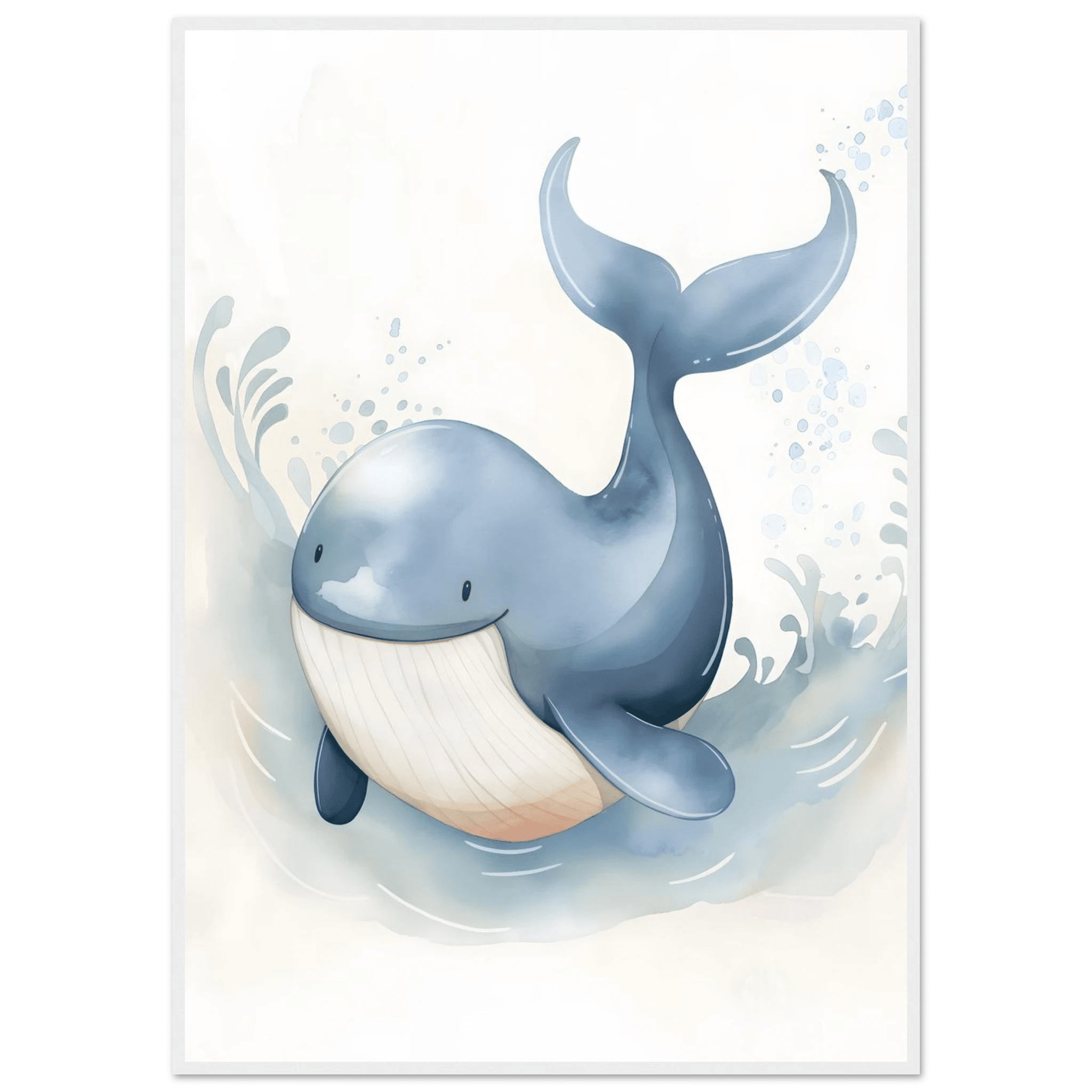Söt val poster-70x100 cm / 28x40″ / Med ram / Vit