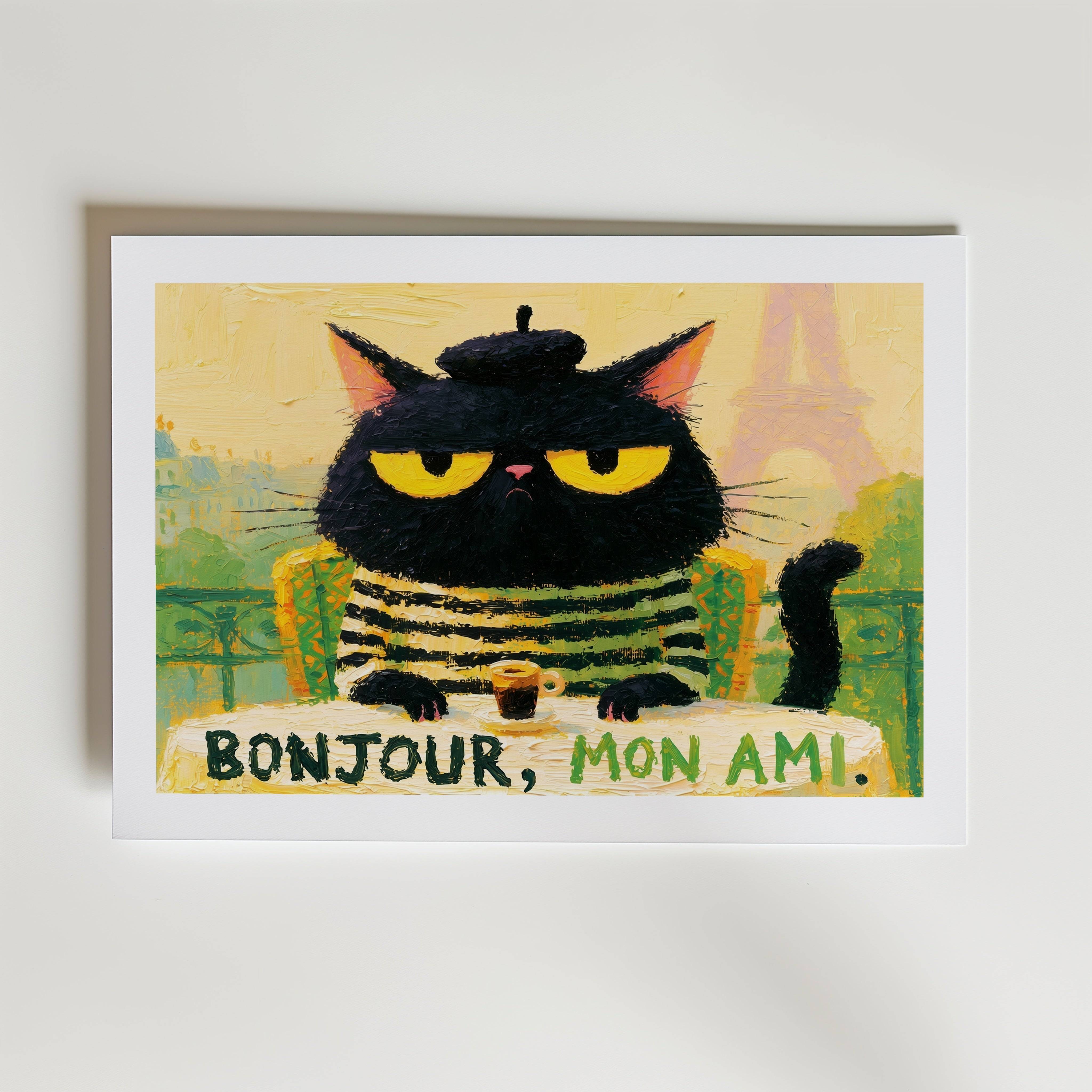 Bonjour Mon Ami Poster - Fine Art Poster 40x50 cm Med passepartout