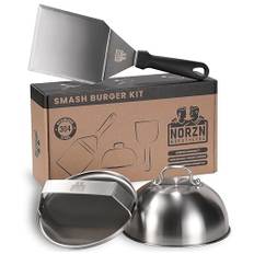 Norzn Brothers® Smash Burger Set – Inkluderar Smashjärn, Grillspade, Ostkupa, Stekpress, Köttpress – Tillverkad i 304 Rostfritt Stål, Godkänd för livsmedelskontakt, 10 Års Garanti