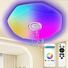 Chedux 48w Led-Taklampa Dimbar med Bluetooth-HöGtalare, RGB FäRgskiftande Taklampa med FjäRrkontroll och App, Led Musiktaklampa för Sovrum, Barnrum, Vardagsrum