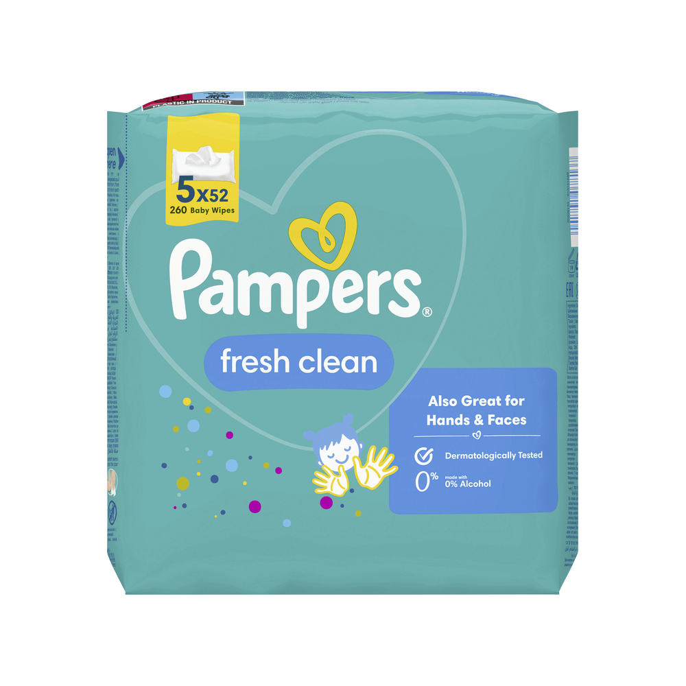Pampers Fresh Clean Vådservietter - Plastfri, 5 x 52 stk.