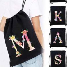 Drawstring Bag School Backpack Sport Bag Women's Fashion Shoulder Backpacks Canvas Shopping Bag Organizer For Travel Cycling Hiking Woman Large Capaci - Black - V,U,X,W,Z,Y,F,E,H,G,J,I,L,K,N,M,P,O,R,Q,T,S,B,A,D,C