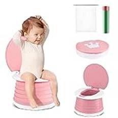 Potta för barn baby toalettsits från 1 år resekrukor vikbar på vägen baby potta träning för pojkar flickor potta bil hopfällbar potta barn med 15 resor potty liner (rosa)