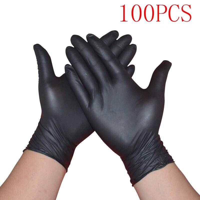10-100 st nitrilhandskar svarta livsmedelsklassade vattentäta allergifria kök/gummi/tvätt/arbetshandskar engångs latexhandskar vuxen - Svart 100 st / medium