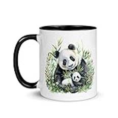 Chatcripant Mugg panda akvarellmålning mugg djur natur tecknad söt bambu keramisk gåva barn te kaffe födelsedag mamma huvud roligt (Panda och hennes lilla)