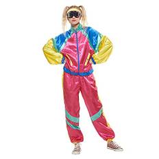 Snailify 80-tals skaldräkt maskeraddräkt för män kvinnor retro träningsoverall 1980-tal träningsdräkt fuchsia L