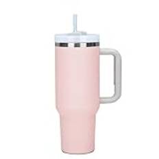Moollyfox Isolerad mugg i rostfritt stål med dubbla väggar och handtag, vakuum, kaffemugg, 1200 ml (40 fl oz), bärbar resemugg, bilmugg, termosmugg med sugrör och lock, rosa
