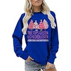 Sllowwa Jultröja för kvinnor långärmad pullover plus size julblus kvinnor toppar damer roliga toppar för kvinnor UK jul jultomten träd snöflinga tryckt jumper jultröjor för, 005 Blå, S