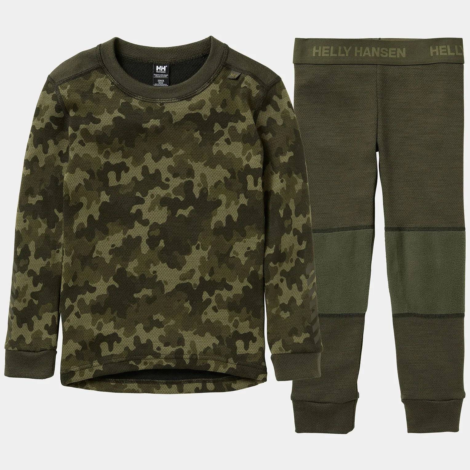 Helly Hansen Kids' Graphic LIFA® Merino Wool Base Layer Set Skiundertøj Børn - Utility Green - Utility Green / 116 cm / 6 år