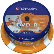 Verbatim DVD-R, 16x, 4,7 GB/120 min, 25-pack spindel, AZO, printable (43538)