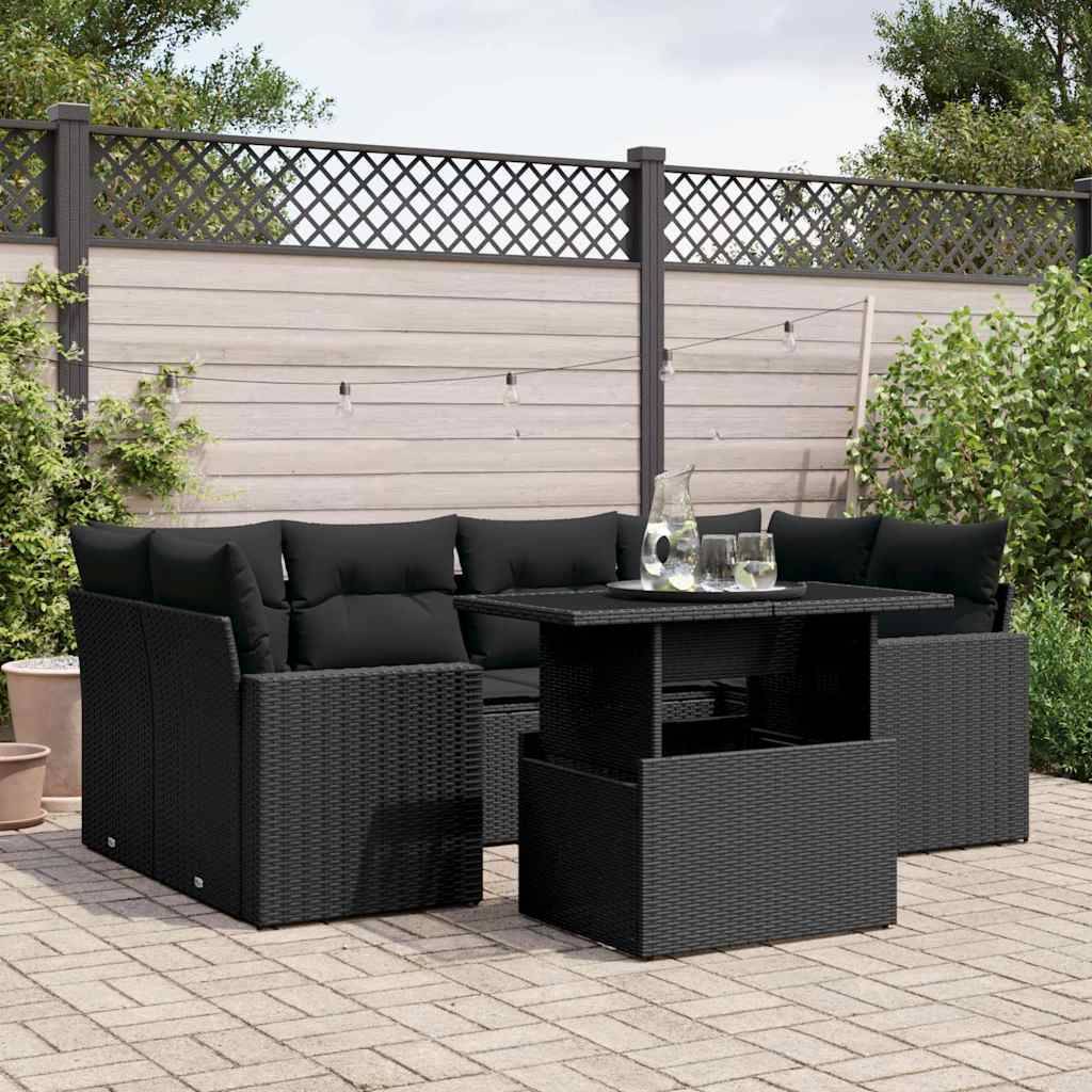 Sofasæt Til Haven 7 Dele Med Hynder Polyrattan - Sort / uden opbevaring