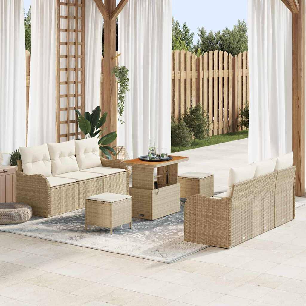 vidaXL Trädgårdsoffset 9 st Beige konstrotting
