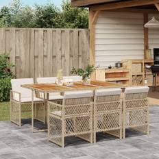 vidaXL spisebordssæt til haven 7 dele med hynder polyrattan beige