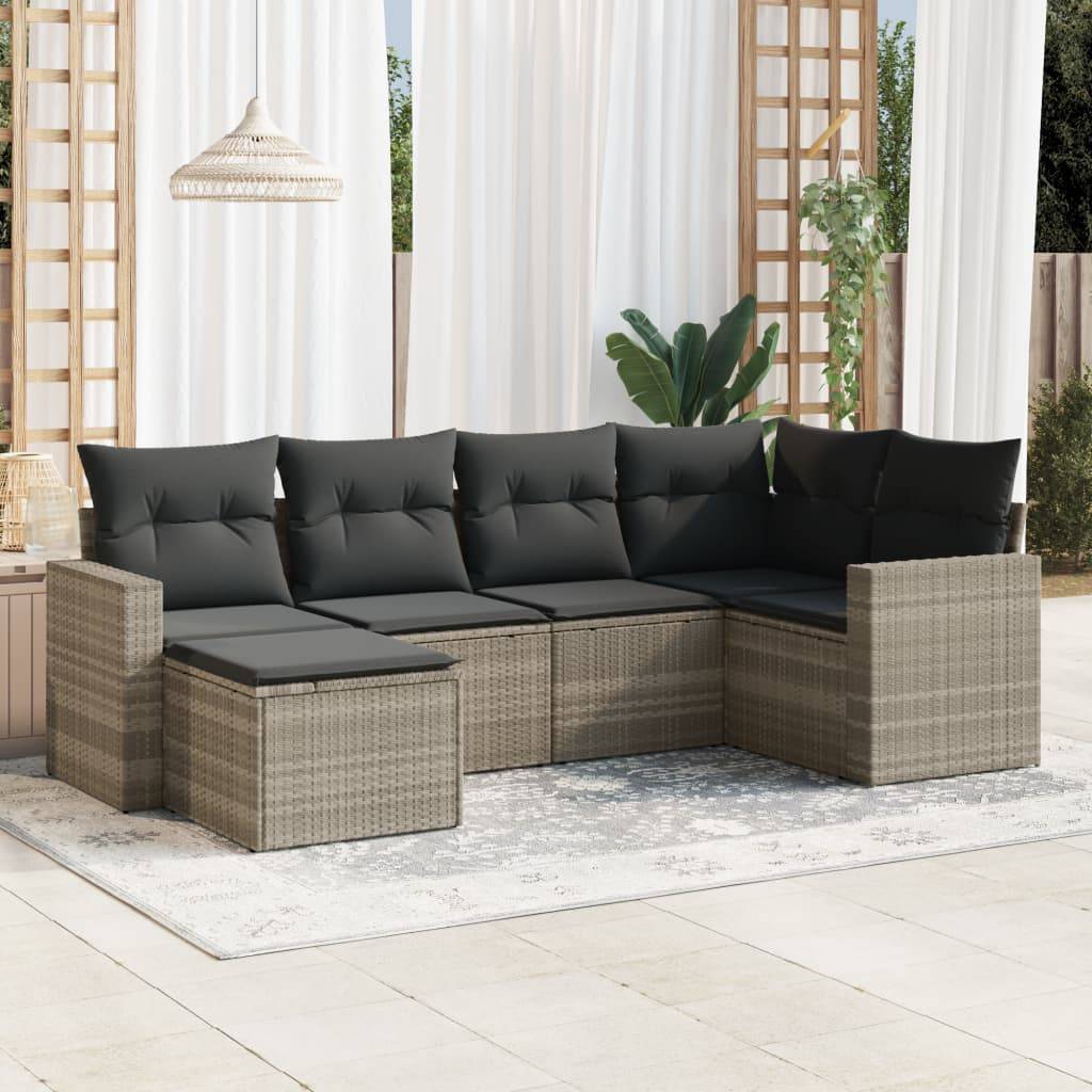 Sofasæt Til Haven 6 Dele Med Hynder Polyrattan - Lysegrå / Uden bord