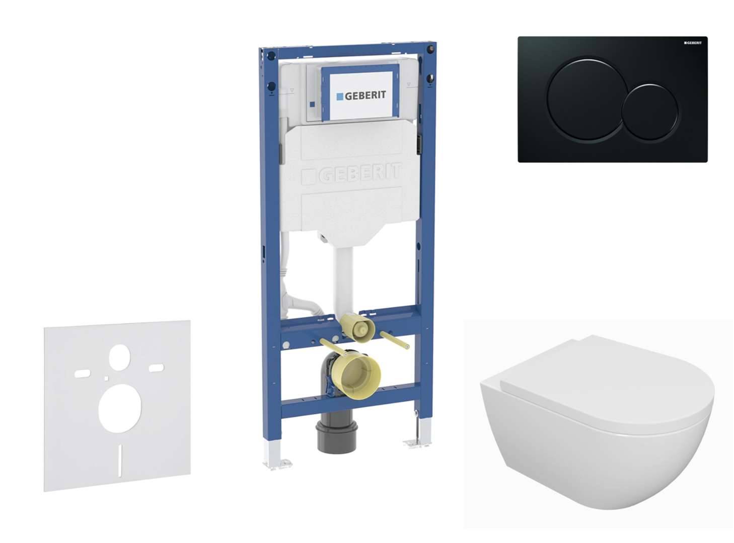 Geberit Duofix - Set med väggmonterad installation, Oudee toalett och mjukstängande sits, knapp Sigma01, svart SANI11CA5107B