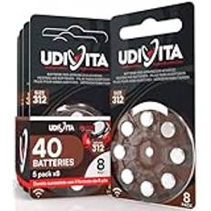 40 batterier för hörapparater Udivita storlek 312 PR41 (brun) - 5 blister med 8 batterier