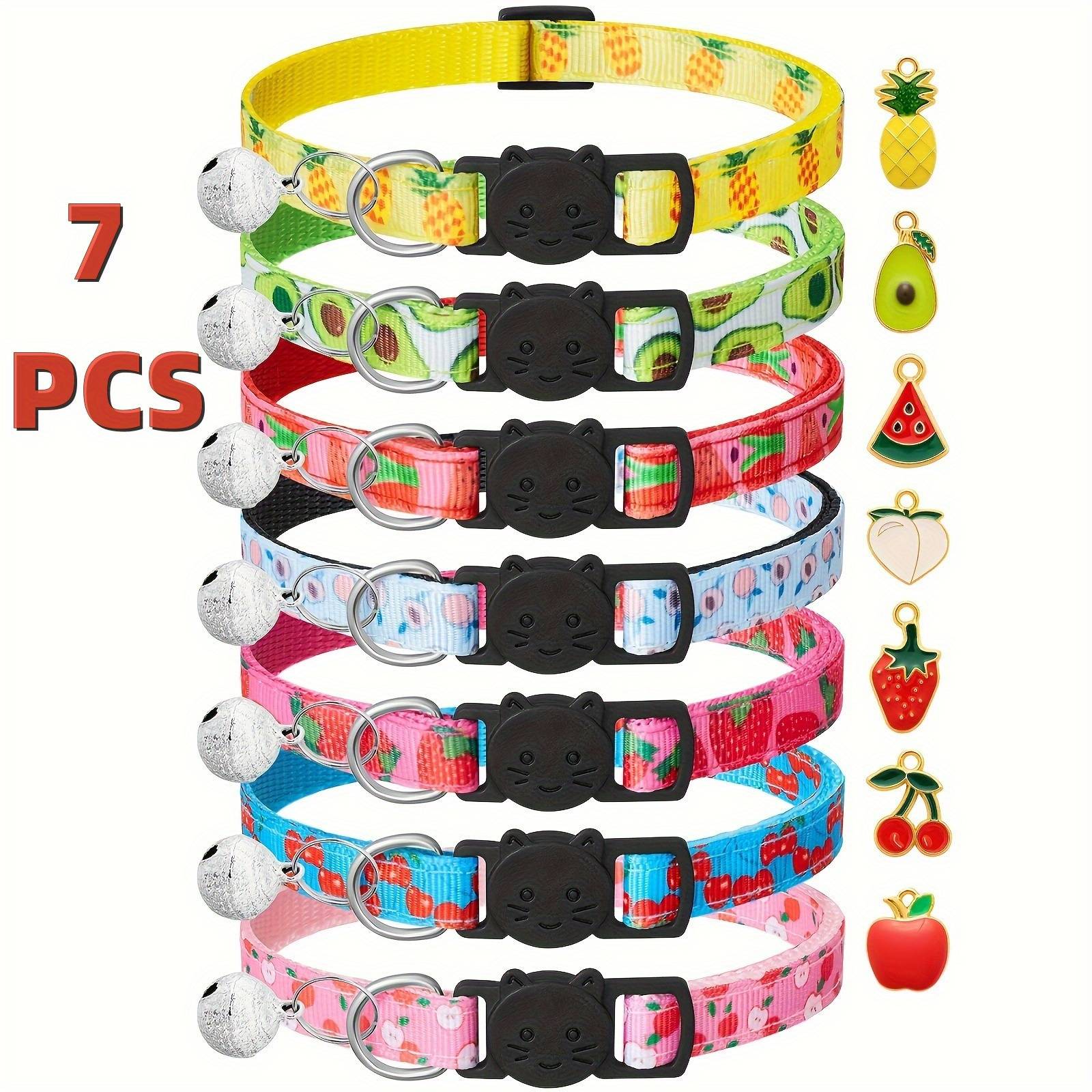 7pcs Fruit Pattern Cat Collars With Breakaway , Adjustable 7-12in, Safety Reflective Kitten Collar & Charm, Adjustable Pet Collar Set - Ideal For Male & Female Cats, Pet Accessories & Supplies