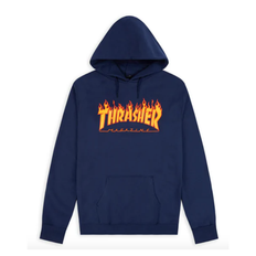 Thrasher "Flame Hood" blå hoodie - L