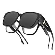 Hifot Fit Over glasögon solglasögon män kvinnor, polariserade wrap runda solglasögon för att passa över glasögon anti-bländning UV400-skydd cykling körning, Svart, En storlek