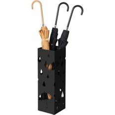 Paraplyställ Fyrkant Metall Svart med Krokar 15,5 x 15,5 x 49 cm