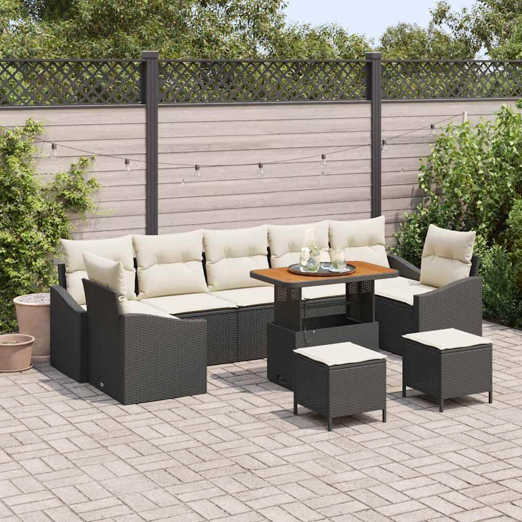 vidaXL Trädgårdsoffset 10 st 9-Antal sittplatser Svart Poly rattan